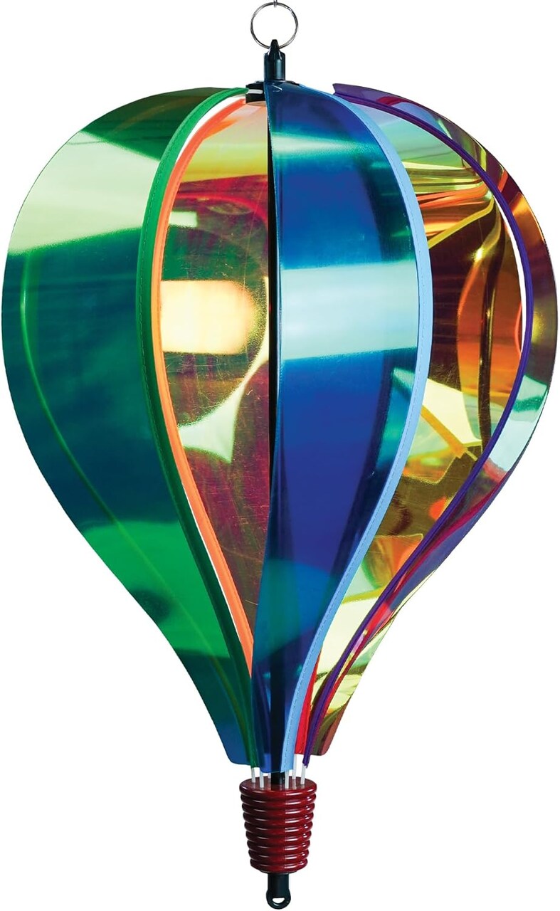 In the Breeze 0973 — Rainbow Iridescent 6-Panel Hot Air Balloon — Vibrant, Shiny Hanging Outdoor Wind Spinner